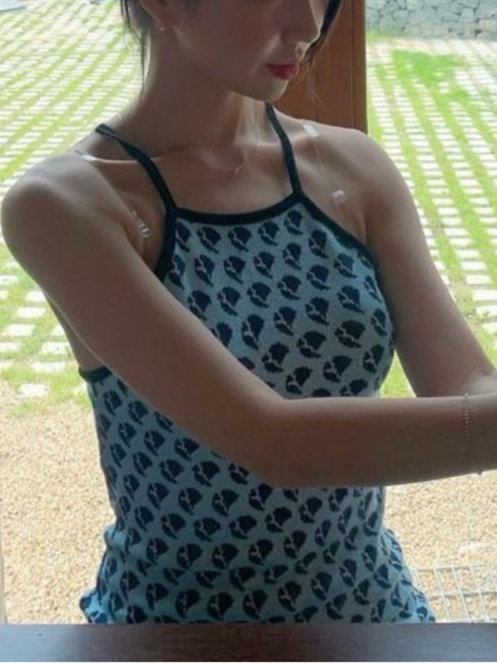 Zara Blue knit jacquard patterned tank Dress